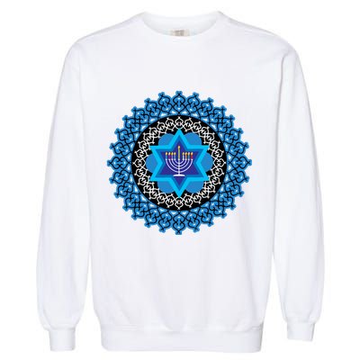 Happy Hanukkah Mandalla Star Of David Menorah Garment-Dyed Sweatshirt