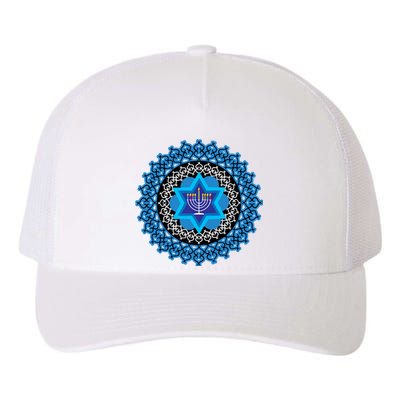 Happy Hanukkah Mandalla Star Of David Menorah Yupoong Adult 5-Panel Trucker Hat