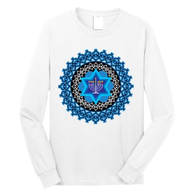 Happy Hanukkah Mandalla Star Of David Menorah Long Sleeve Shirt