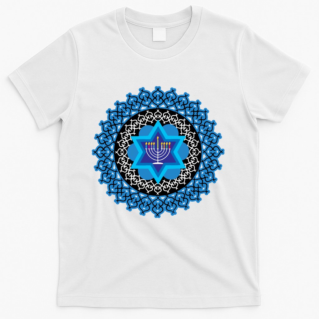 Happy Hanukkah Mandalla Star Of David Menorah T-Shirt
