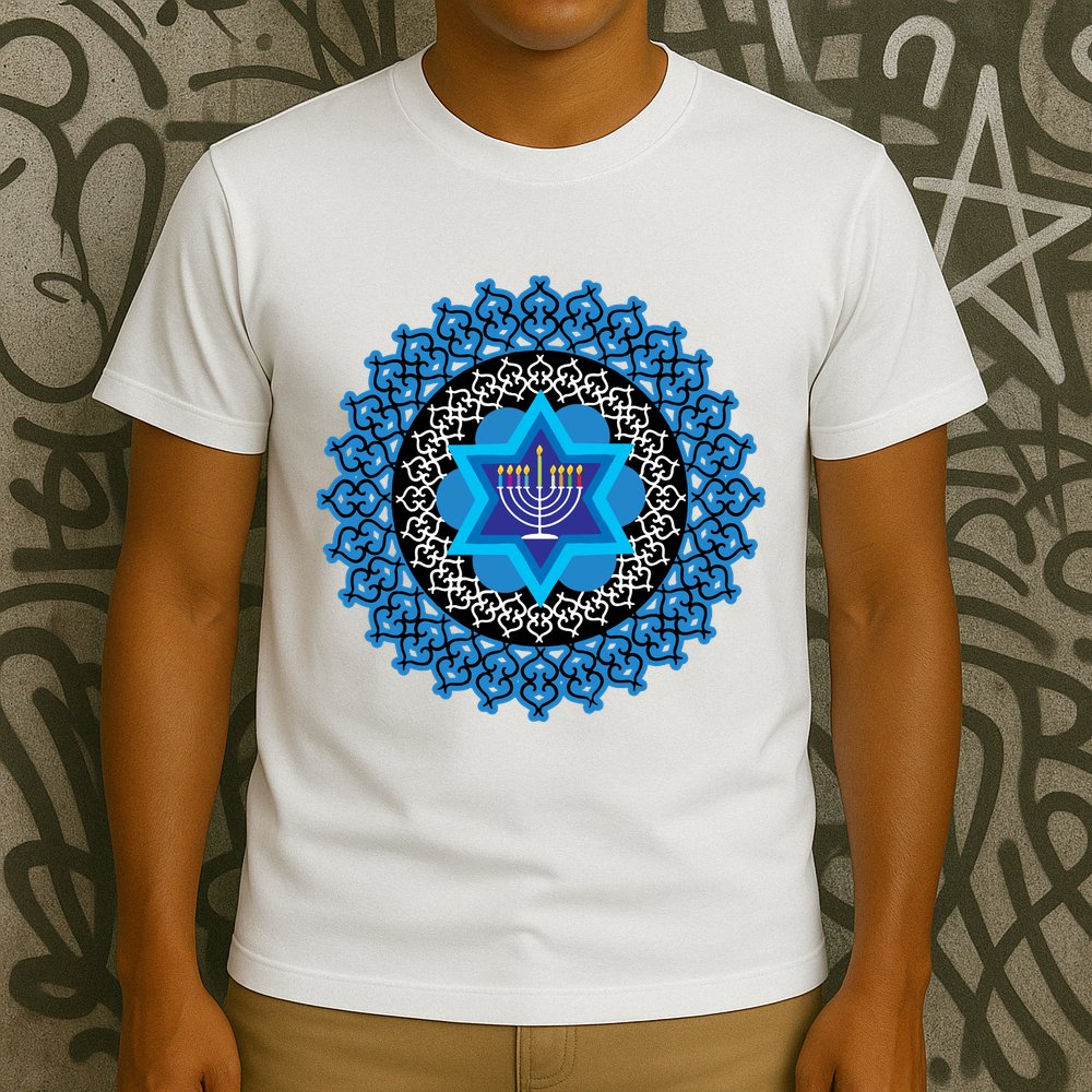 Happy Hanukkah Mandalla Star Of David Menorah T-Shirt