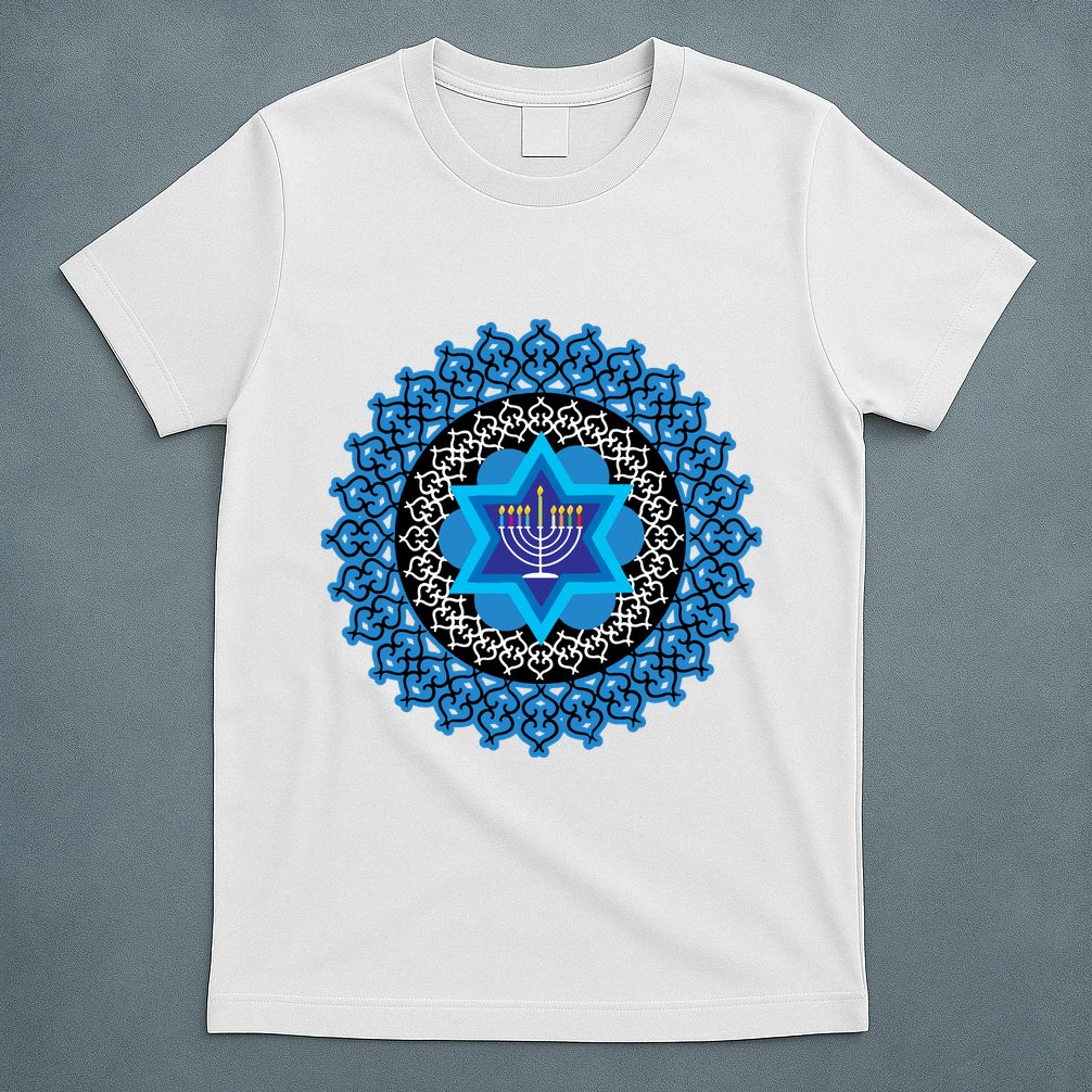 Happy Hanukkah Mandalla Star Of David Menorah T-Shirt