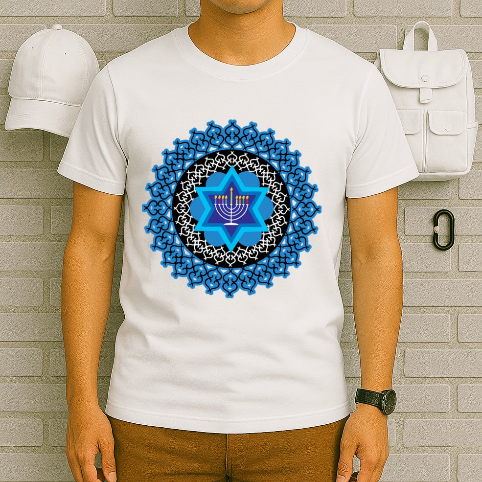 Happy Hanukkah Mandalla Star Of David Menorah T-Shirt