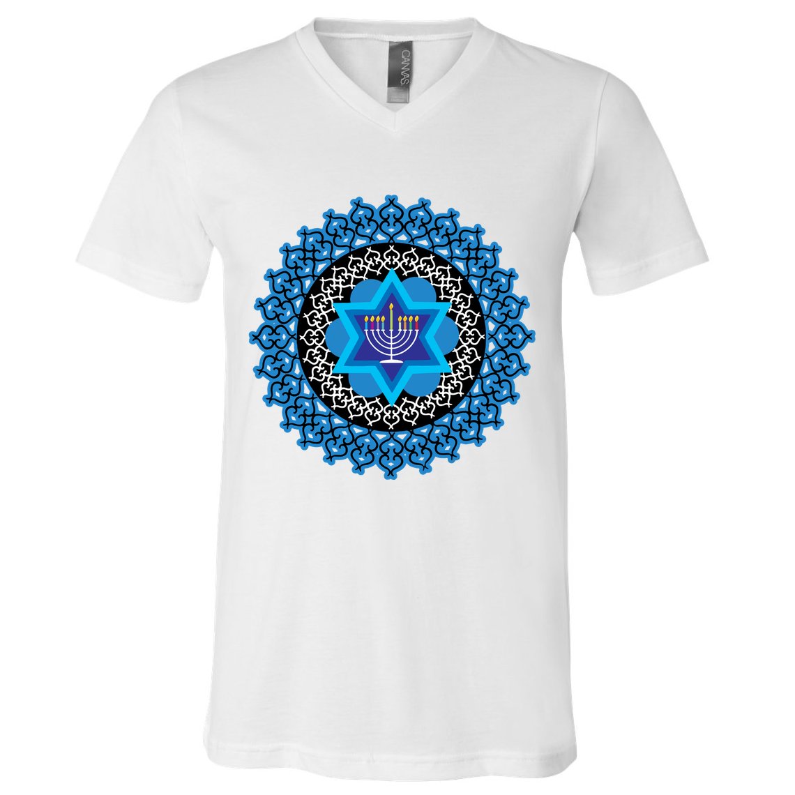 Happy Hanukkah Mandalla Star Of David Menorah V-Neck T-Shirt