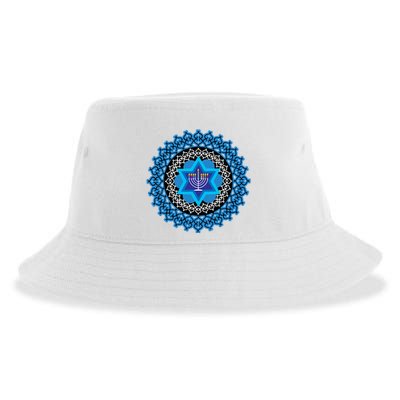 Happy Hanukkah Mandalla Star Of David Menorah Sustainable Bucket Hat