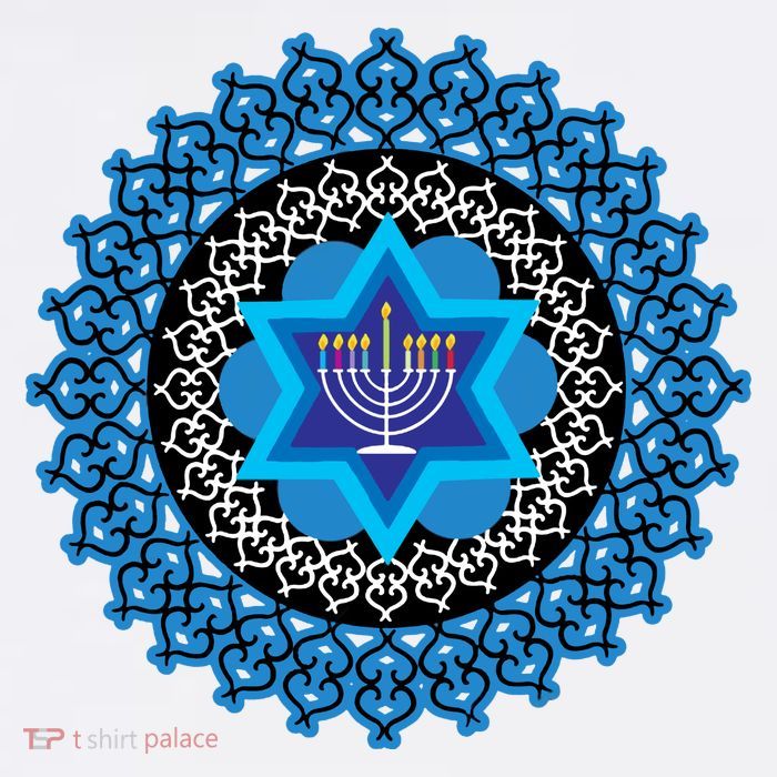 Happy Hanukkah Mandalla Star Of David Menorah Sustainable Bucket Hat
