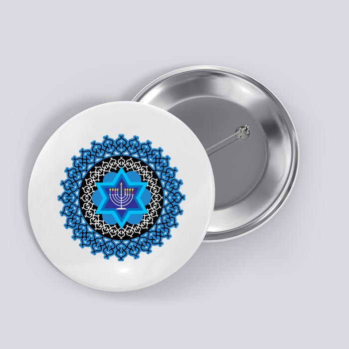 Happy Hanukkah Mandalla Star Of David Menorah Button