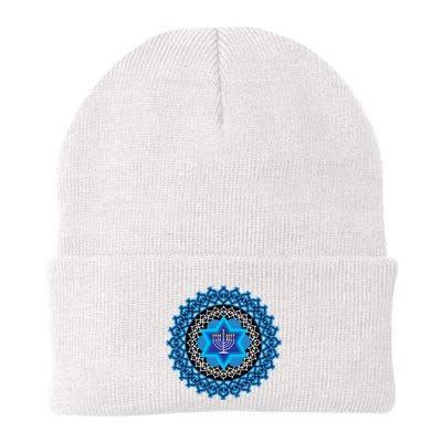 Happy Hanukkah Mandalla Star Of David Menorah Knit Cap Winter Beanie