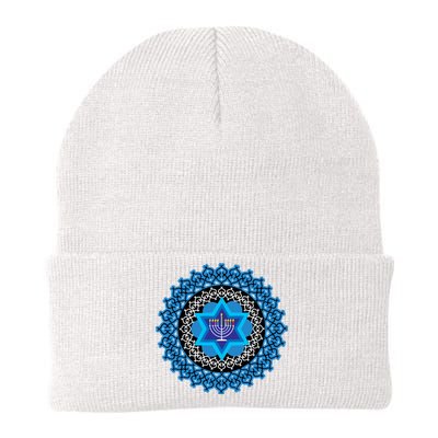 Happy Hanukkah Mandalla Star Of David Menorah Knit Cap Winter Beanie