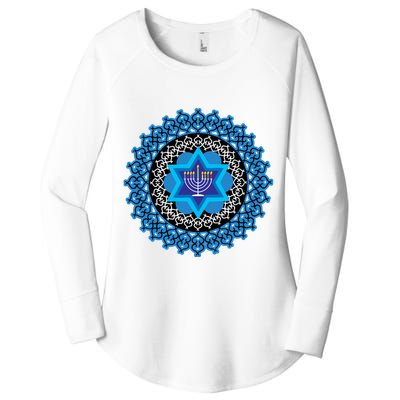 Happy Hanukkah Mandalla Star Of David Menorah Women's Perfect Tri Tunic Long Sleeve Shirt