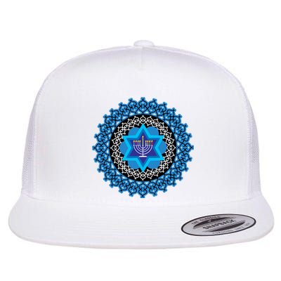 Happy Hanukkah Mandalla Star Of David Menorah Flat Bill Trucker Hat