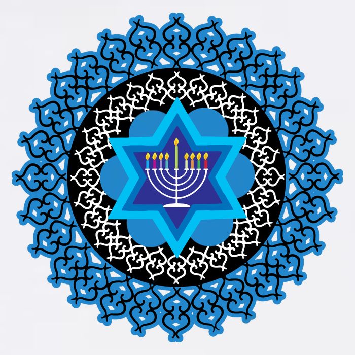 Happy Hanukkah Mandalla Star Of David Menorah Flatbill Hat