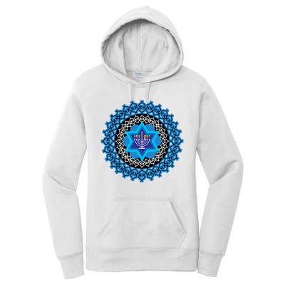 Happy Hanukkah Mandalla Star Of David Menorah Women's Pullover Hoodie