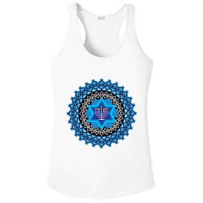 Happy Hanukkah Mandalla Star Of David Menorah Ladies PosiCharge Competitor Racerback Tank