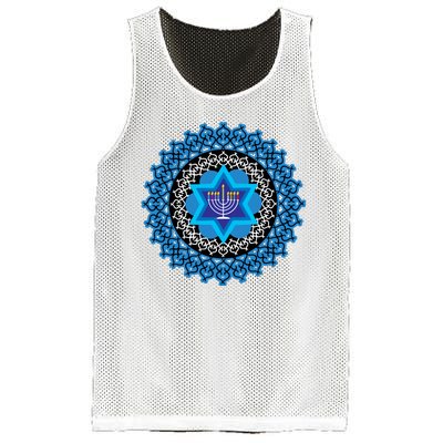 Happy Hanukkah Mandalla Star Of David Menorah Mesh Reversible Basketball Jersey Tank