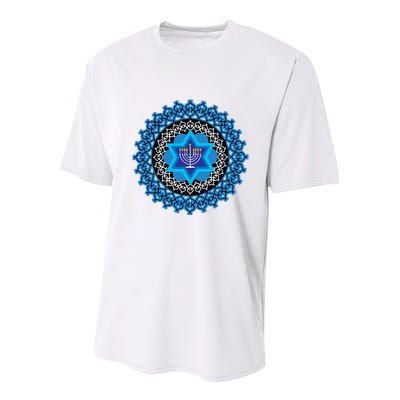 Happy Hanukkah Mandalla Star Of David Menorah Youth Performance Sprint T-Shirt