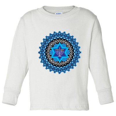 Happy Hanukkah Mandalla Star Of David Menorah Toddler Long Sleeve Shirt