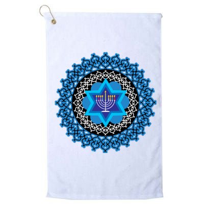 Happy Hanukkah Mandalla Star Of David Menorah Platinum Collection Golf Towel