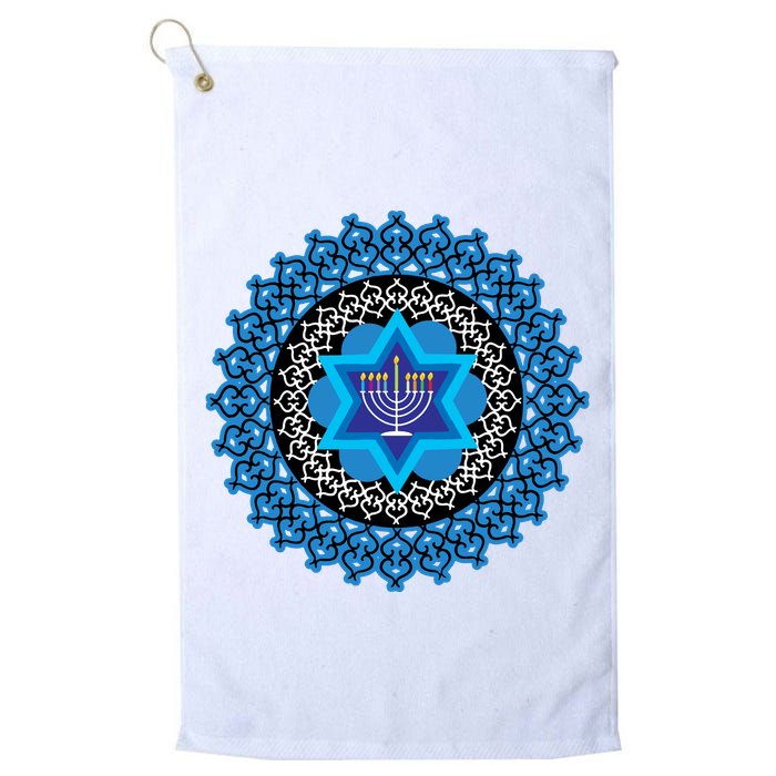 Happy Hanukkah Mandalla Star Of David Menorah Golf Towel