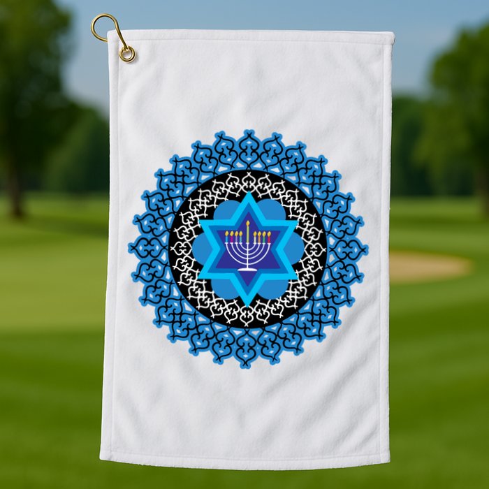 Happy Hanukkah Mandalla Star Of David Menorah Golf Towel
