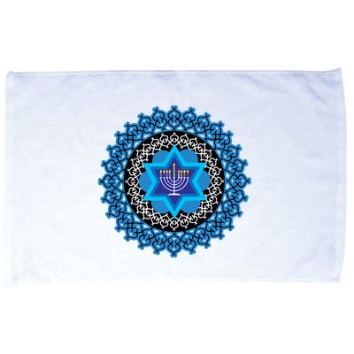 Happy Hanukkah Mandalla Star Of David Menorah Microfiber Hand Towel