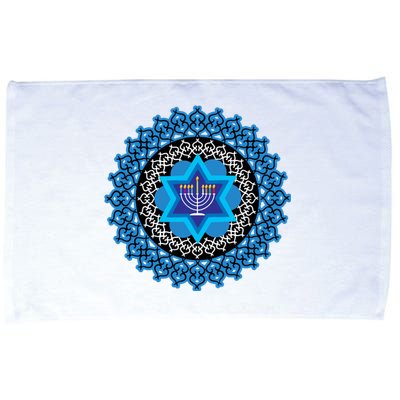 Happy Hanukkah Mandalla Star Of David Menorah Microfiber Hand Towel