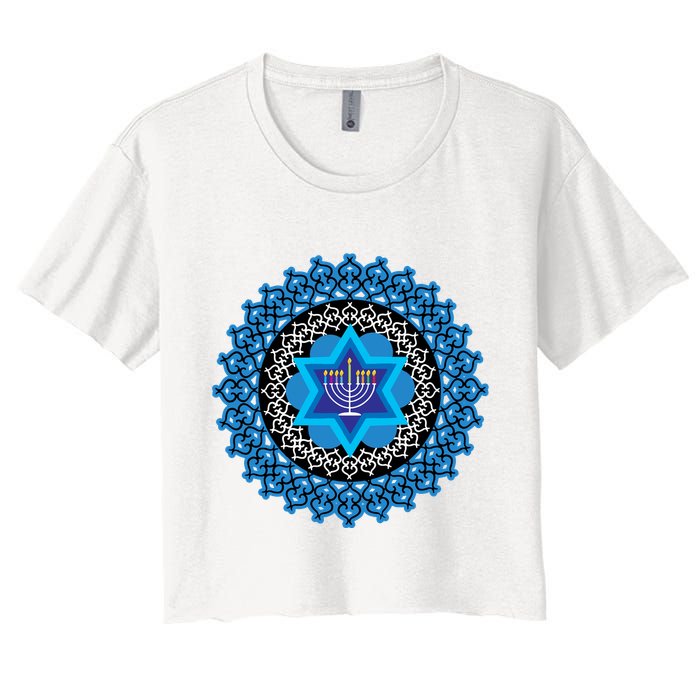 Happy Hanukkah Mandalla Star Of David Menorah Women's Crop Top Tee