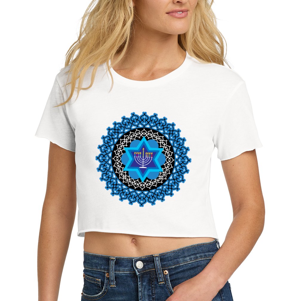 Happy Hanukkah Mandalla Star Of David Menorah Women's Crop Top Tee