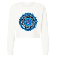 Happy Hanukkah Mandalla Star Of David Menorah Cropped Pullover Crew