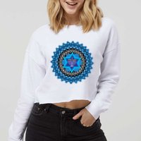Happy Hanukkah Mandalla Star Of David Menorah Cropped Pullover Crew