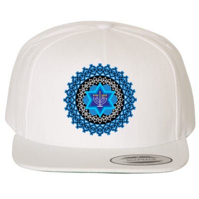 Happy Hanukkah Mandalla Star Of David Menorah Wool Snapback Cap