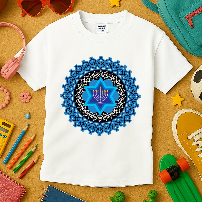 Happy Hanukkah Mandalla Star Of David Menorah Kids T-Shirt