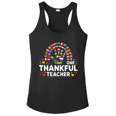 Hispanic Heritage Month One Thankful Teacher Rainbow Hand Funny Gift Ladies PosiCharge Competitor Racerback Tank