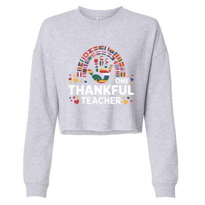 Hispanic Heritage Month One Thankful Teacher Rainbow Hand Funny Gift Cropped Pullover Crew