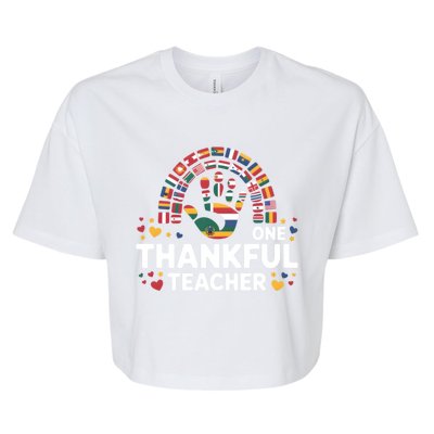 Hispanic Heritage Month One Thankful Teacher Rainbow Hand Funny Gift Bella+Canvas Jersey Crop Tee