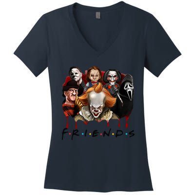 Halloween Horror Movie Characters Jason Es Chucky Freddy Women's V-Neck T-Shirt