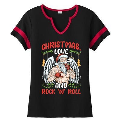 Heavy Hard Metal Santa Christmas Love And Rock N Roll Gift Ladies Halftime Notch Neck Tee