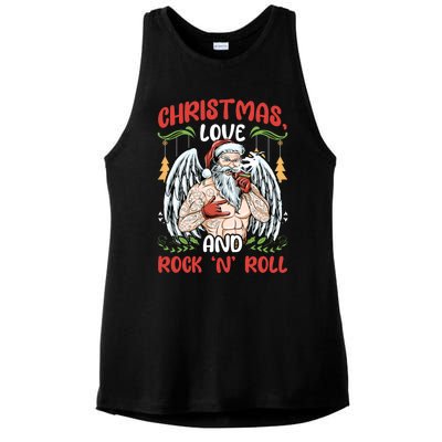 Heavy Hard Metal Santa Christmas Love And Rock N Roll Gift Ladies PosiCharge Tri-Blend Wicking Tank