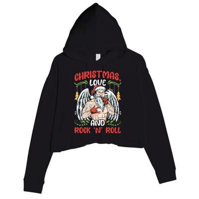 Heavy Hard Metal Santa Christmas Love And Rock N Roll Gift Crop Fleece Hoodie