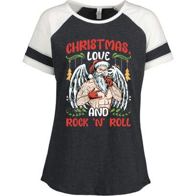 Heavy Hard Metal Santa Christmas Love And Rock N Roll Gift Enza Ladies Jersey Colorblock Tee