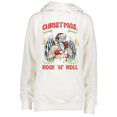 Heavy Hard Metal Santa Christmas Love And Rock N Roll Gift Womens Funnel Neck Pullover Hood