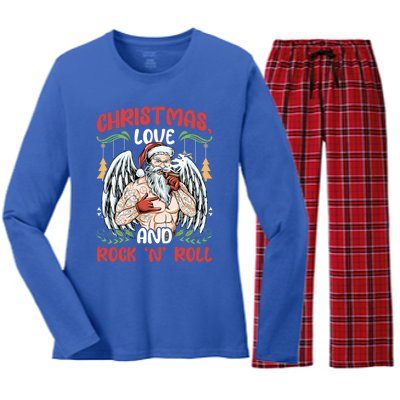 Heavy Hard Metal Santa Christmas Love And Rock N Roll Gift Women's Long Sleeve Flannel Pajama Set 