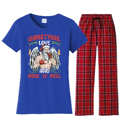 Heavy Hard Metal Santa Christmas Love And Rock N Roll Gift Women's Flannel Pajama Set