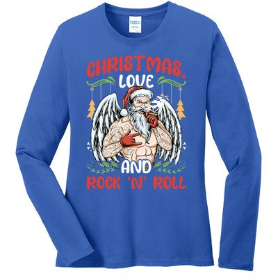 Heavy Hard Metal Santa Christmas Love And Rock N Roll Gift Ladies Long Sleeve Shirt