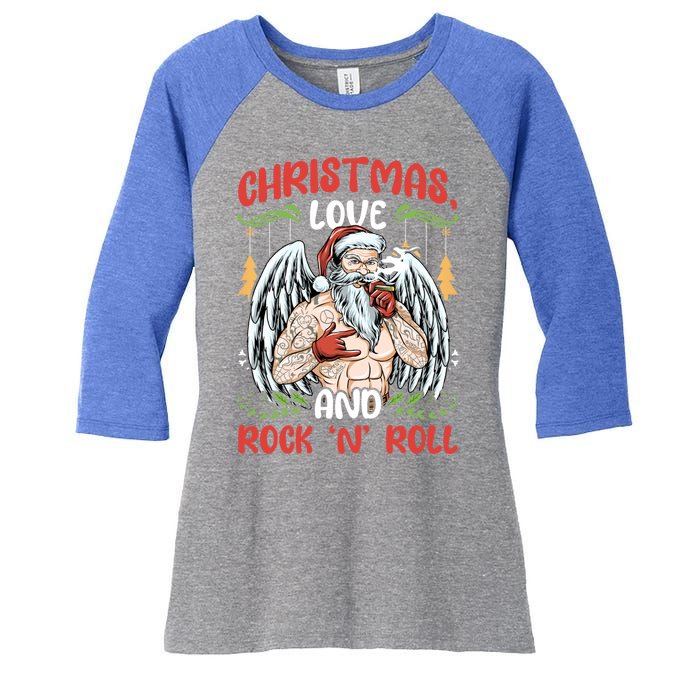 Heavy Hard Metal Santa Christmas Love And Rock N Roll Gift Women's Tri-Blend 3/4-Sleeve Raglan Shirt