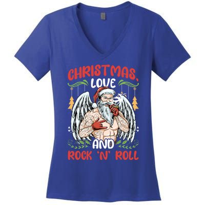 Heavy Hard Metal Santa Christmas Love And Rock N Roll Gift Women's V-Neck T-Shirt