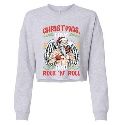 Heavy Hard Metal Santa Christmas Love And Rock N Roll Gift Cropped Pullover Crew