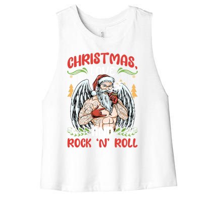 Heavy Hard Metal Santa Christmas Love And Rock N Roll Gift Women's Racerback Cropped Tank