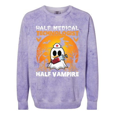 Halloween Half Medical Technologist Half Vampire Ghost Nurse Gift Colorblast Crewneck Sweatshirt