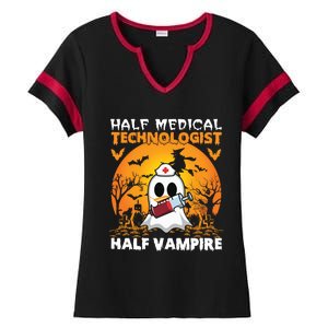 Halloween Half Medical Technologist Half Vampire Ghost Nurse Gift Ladies Halftime Notch Neck Tee